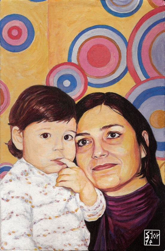 "Future Perfect" Gouache on cereals cardboard box 28x18 cm In exchange for this portrait Fátima Reis made a donation to The Against Malaria Foundation and 79 people will be protected from malaria: https://www.AgainstMalaria.com/art4effectivedonations